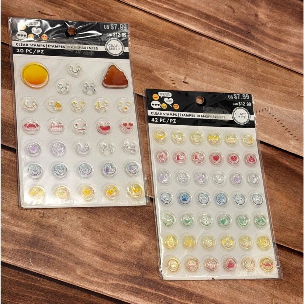 SET OF 2 PHOTOPOLYMER MINI EMOJI STAMPS 72 STAMPS BY CRAFT SMITH